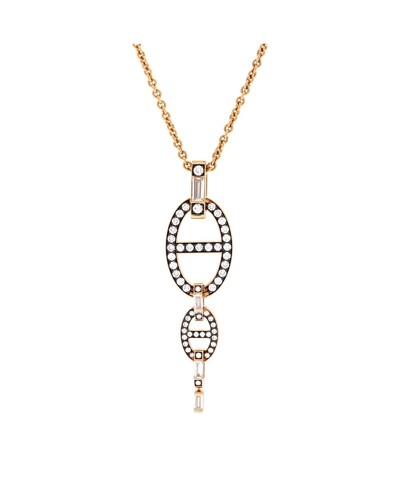 Pre-Owned HERMES Double Chaine d'Ancre Baguette Cut Pendant Necklace