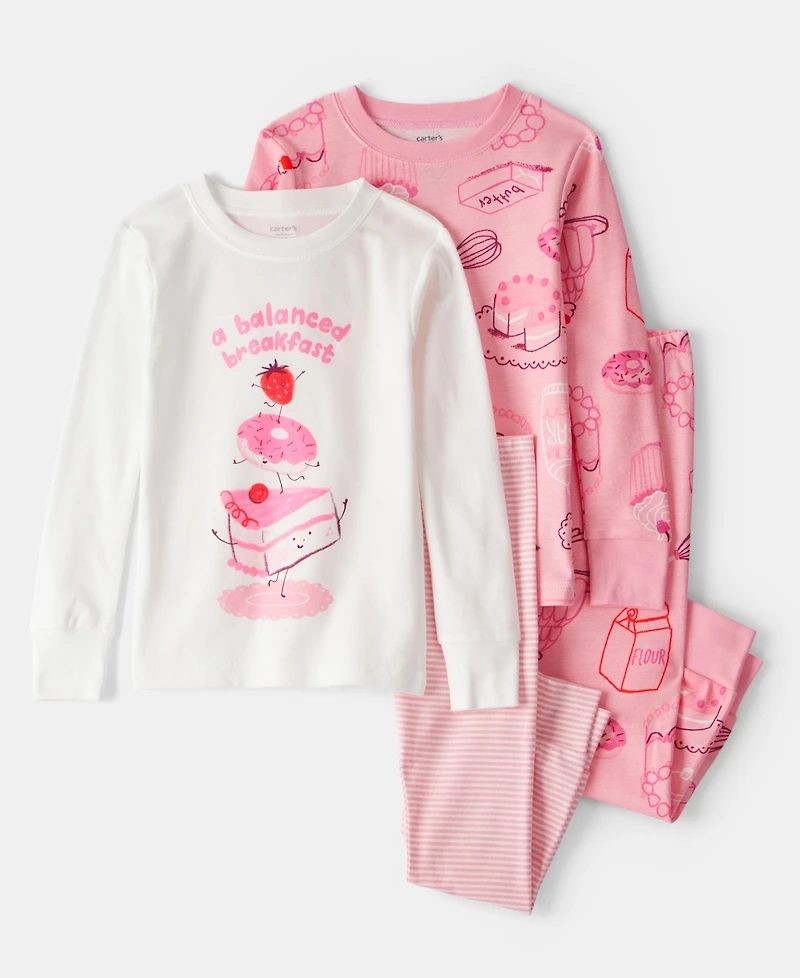 Carter's Girls Toddler 2T-5T 4-Piece Desserts Snug Fit Long-Sleeve Top and Pants Pajama Set