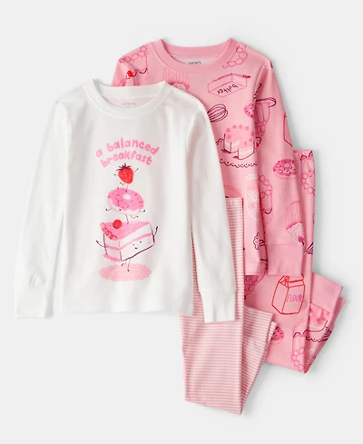 Carter's Girls Toddler 2T-5T 4-Piece Desserts Snug Fit Long-Sleeve Top and Pants Pajama Set