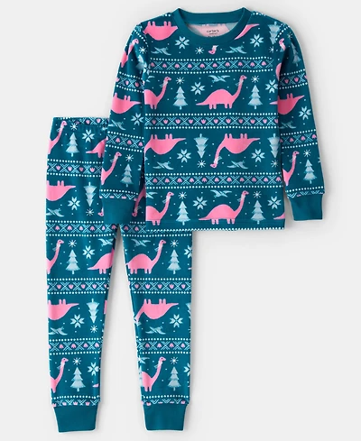 Carter's Girls Toddler 2T-5T 2-Piece Dinosaur Print Snug Fit Long-Sleeve Top and Pants Pajama Set