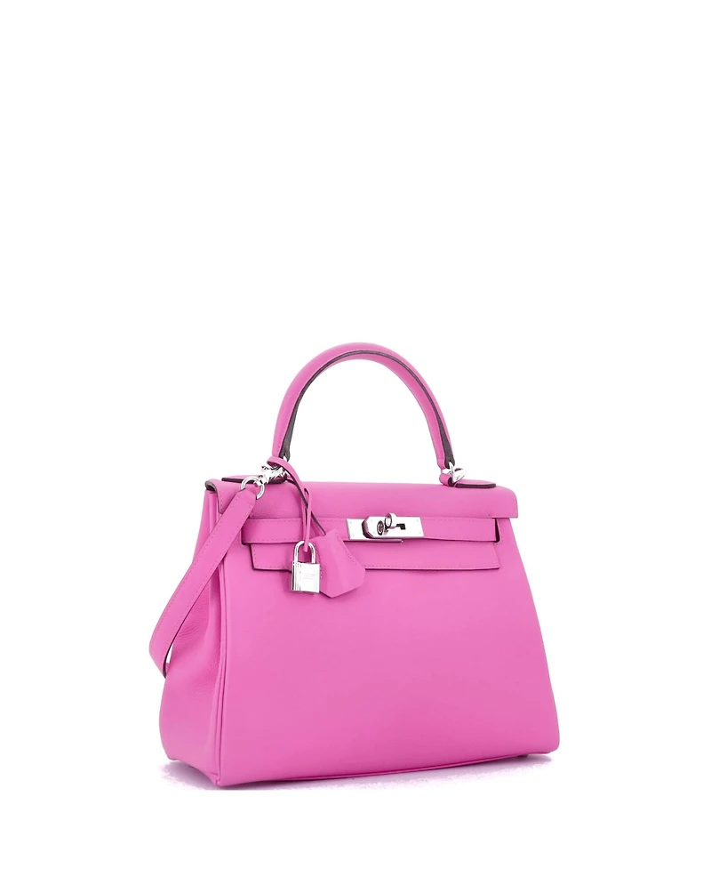 Pre-Owned Hermes Kelly 28 Handbag Pink Evercolor with Palladium Hardware