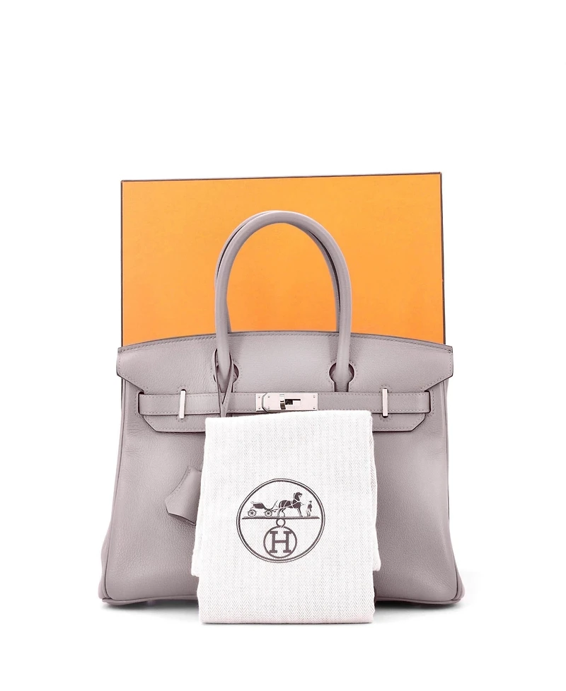 Pre-Owned Hermes Birkin 30 Handbag Grey Novillo with Palladium Hardware