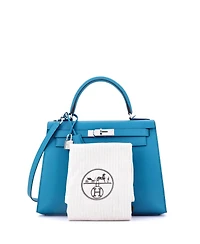 Pre-Owned HERMES Kelly 28 Handbag Blue Epsom with Palladium Hardware