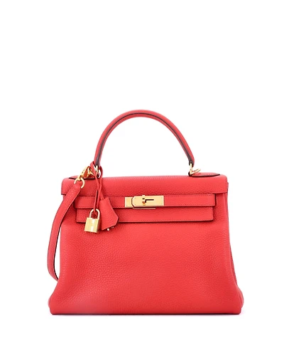 Pre-Owned Hermes Kelly 28 Handbag Red Clemence with Gold Hardware