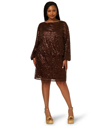 Adrianna Plus Sequin Boat Neck Mini Dress