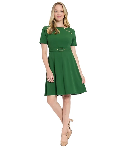 London Times Women's Asymmetrical Boat Neck Dress