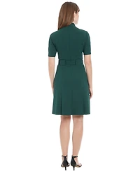 London Times Women's Belted Pleated Fit & Flare Dress