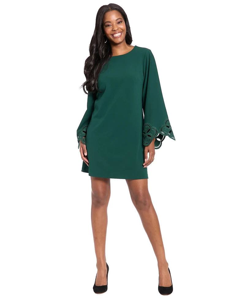 London Times Women's Scuba Crepe Embellished A-Line Dress