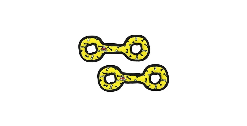 Tuffy Medium Tug-o-War Yellow Bone 2 Pack, Durable Plush Squeaky Dog Toy