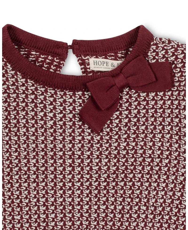 Hope & Henry Big Girls Organic Long Sleeve Bow Detail Tweed Sweater Dress