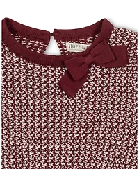 Hope & Henry Big Girls Organic Long Sleeve Bow Detail Tweed Sweater Dress