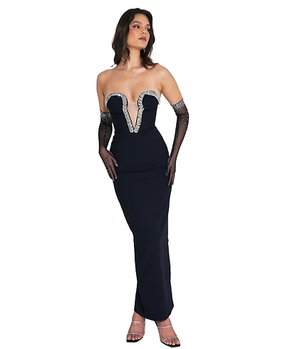 Miss Circle Women's Ivanna Black Crystal Embellished Maxi Dress