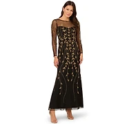 Adrianna Papell Women's Beaded Long-Sleeve Dress