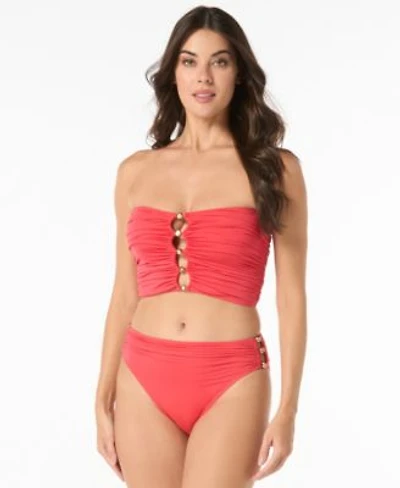 Carmen Marc Valvo Womens Bandeau Draped Top Beaded Bikini Bottom