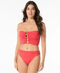 Carmen Marc Valvo Womens Bandeau Draped Top Beaded Bikini Bottom