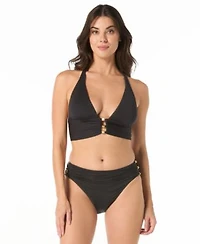 Carmen Marc Valvo Womens Halter Bra Top Shirred Waist Bikini Bottom