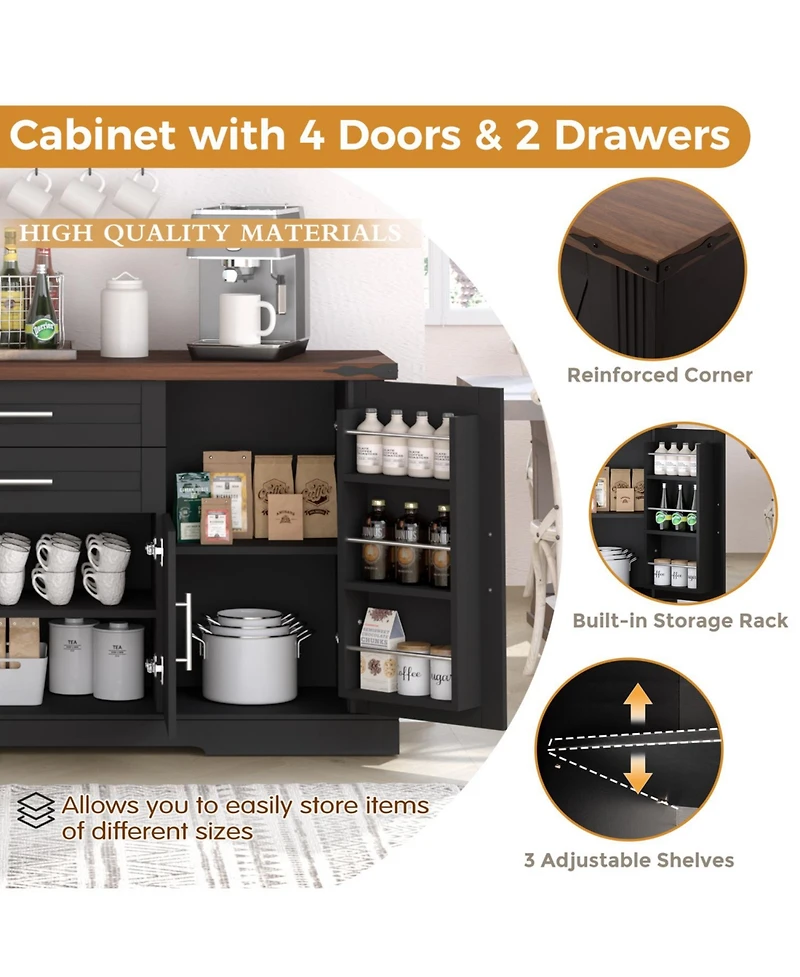 Streamdale 63" Farmhouse Barn Door Cabinet - Buffet Table/Coffee Bar, Black
