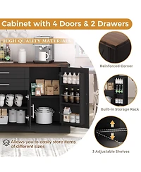 Streamdale 63" Farmhouse Barn Door Cabinet - Buffet Table/Coffee Bar, Black