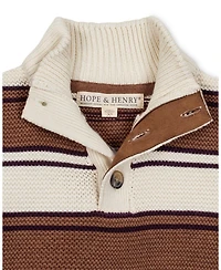 Hope & Henry Little and Big Boys' Organic Mock Neck Stripe Sweater