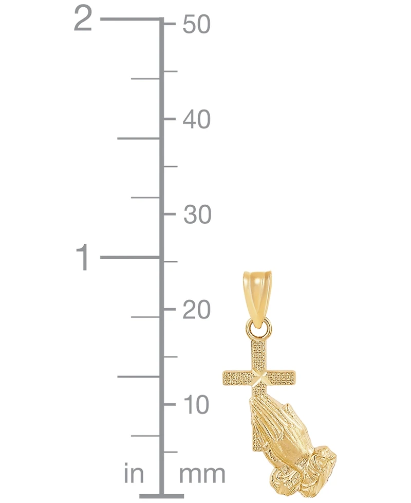 Macy's Praying Hands with Cross Pendant in 10K Yellow Gold
