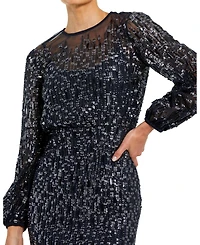 Mac Duggal Women's Sequin Long Sleeve Blouson Evening Gown