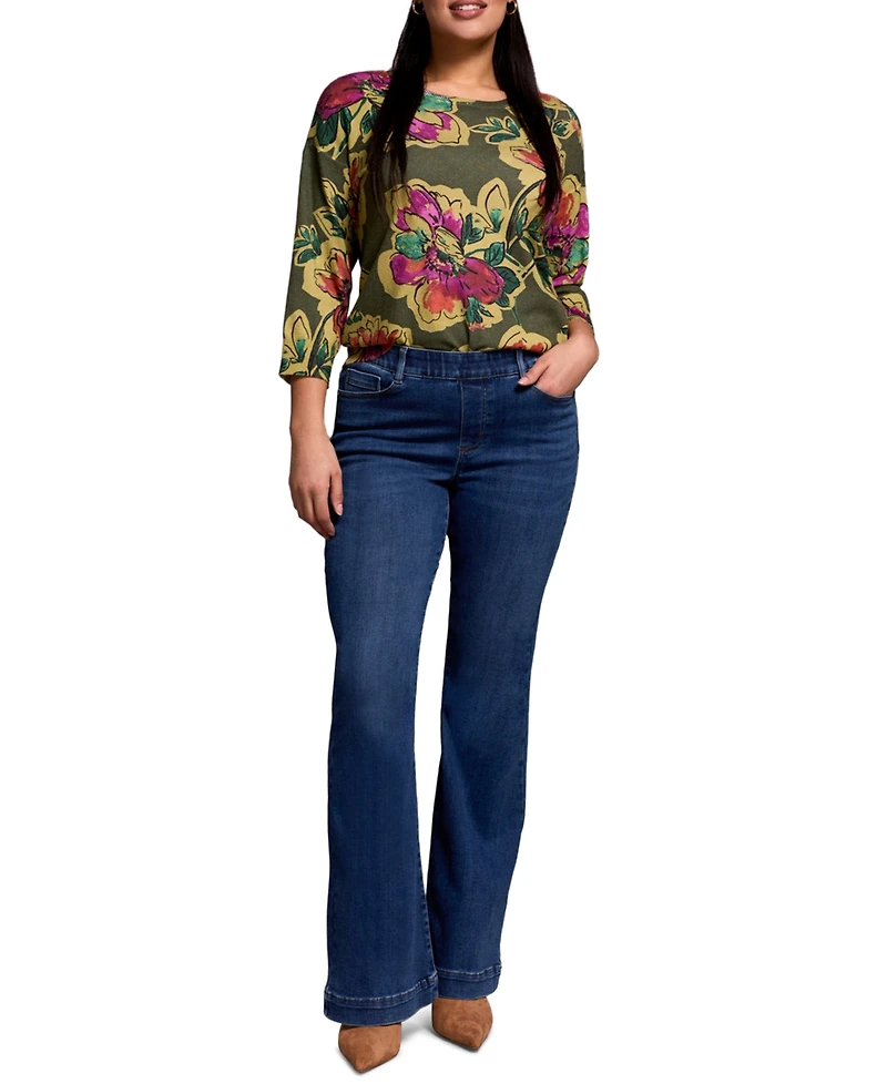 Tribal Women's Audrey Boundless Stretch Denim Pull-On Flare Jeans