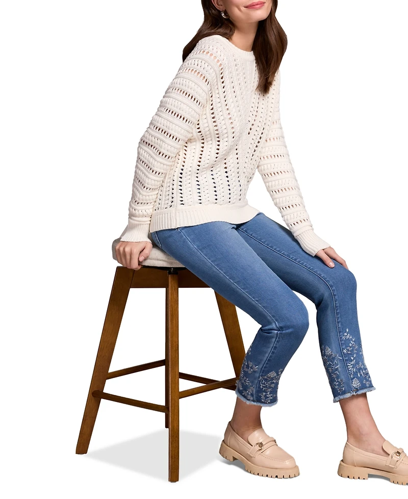 Tribal Women's Textured Special Wash Crew Neck Sweater