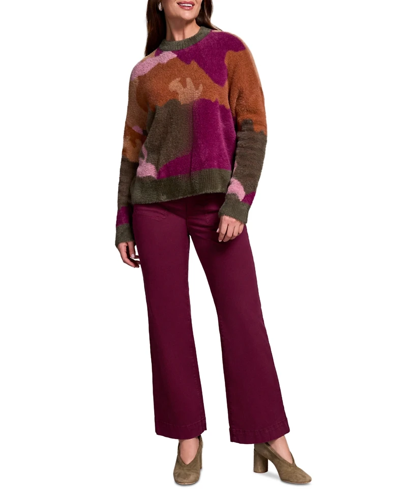 Tribal Women's Fuzzy Intarsia Crew Neck Sweater