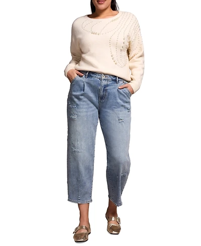 Tribal Women's Audrey Distressed Barrel Stretch Jeans