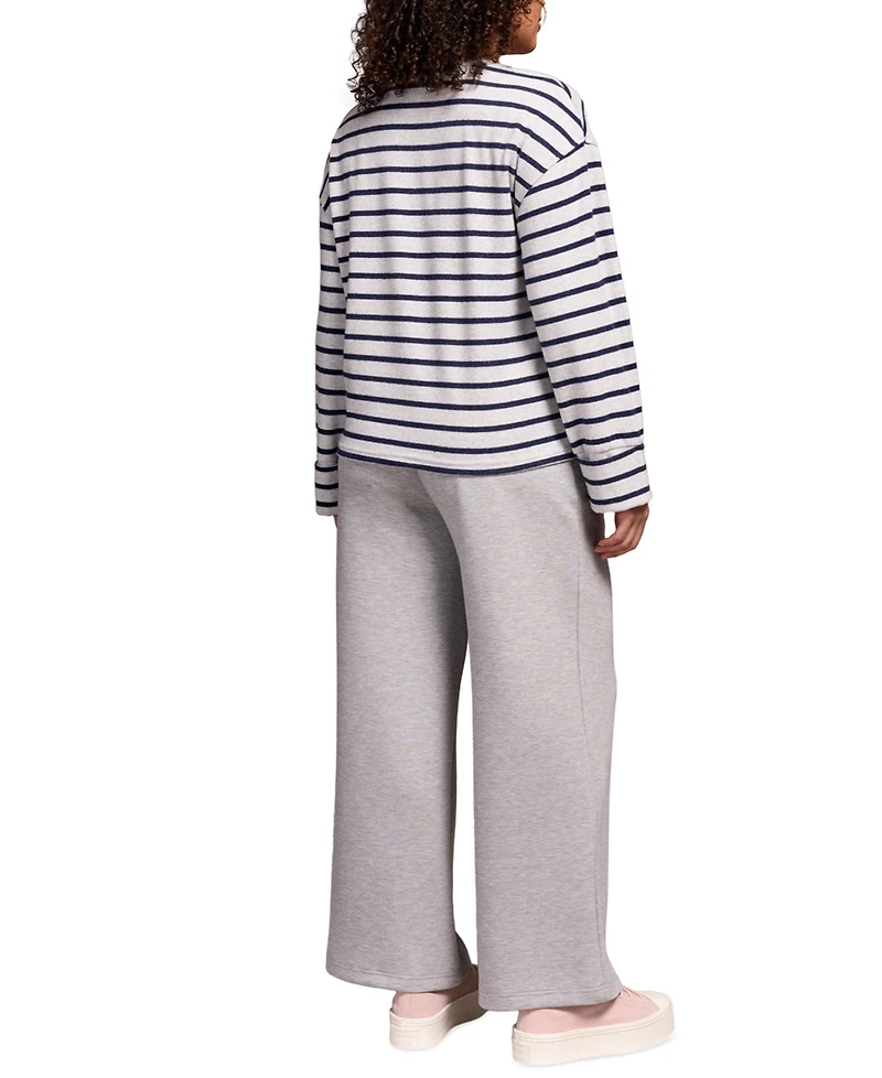 Tribal Women's Long Sleeve Stripe Crew Neck Brush Knit Top