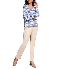 Tribal Women's Fuzzy Soft V Neck Combo Print Knit Top