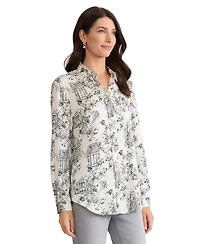 Jones New York Women's Long-Sleeve Collared Neck Top