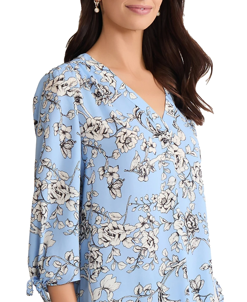 Jones New York Women's V-Neck Blouse with Tie Top