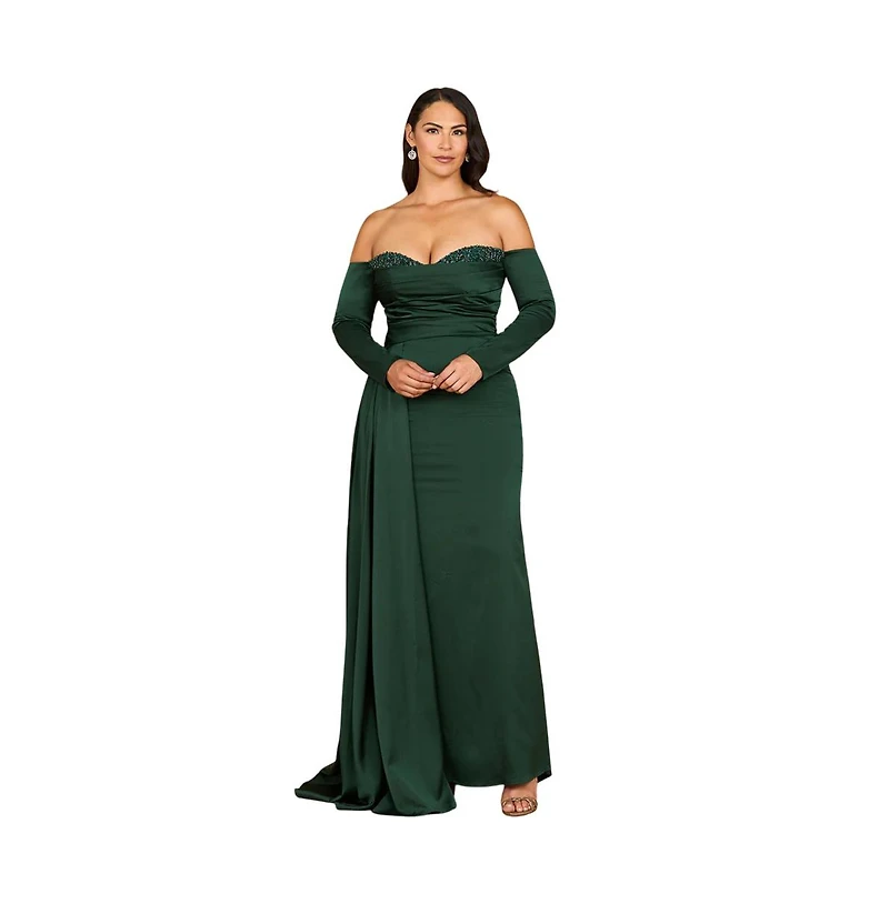 Lara Women's Off Shoulder Satin Dress with Beaded Details