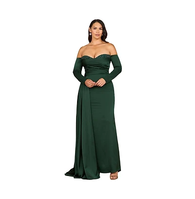Lara Women's Off Shoulder Satin Dress with Beaded Details