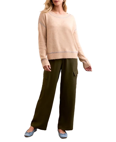 Tribal Women's Saddle Stitch Crew Neck Sweater