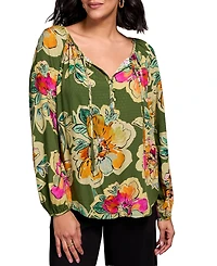 Tribal Women's Floral Textured Wove Notch Neck Top