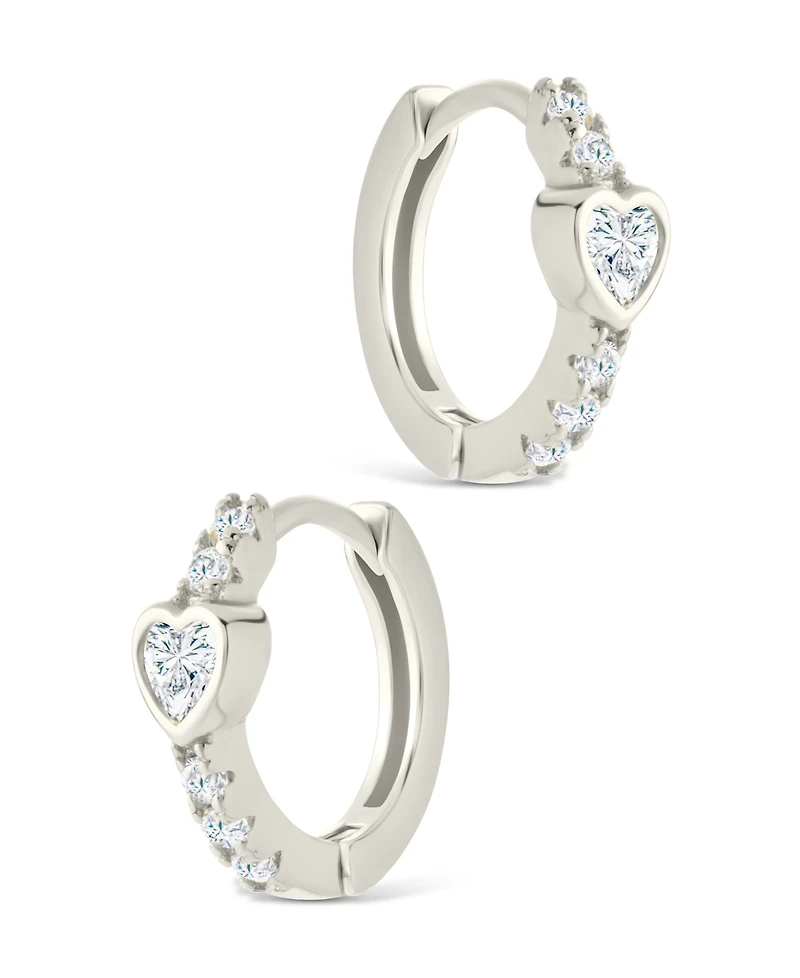 Sterling Forever Sterling Silver Heart Cut Bezel Set Huggie Hoop Earrings