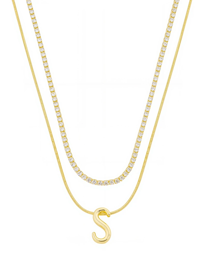 Unwritten Letter "A" Initial Snake Chain Cubic Zirconia Necklace With Extender 2Pcs Set - Gold