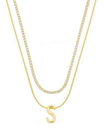Unwritten Letter "A" Initial Snake Chain Cubic Zirconia Necklace With Extender 2Pcs Set - Gold