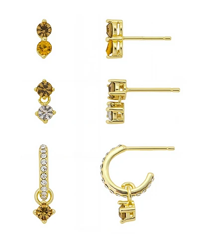 Unwritten Yellow Topaz Crystal Post Stud 12Mm Crystal Post Hoop 3Pair Ear Set