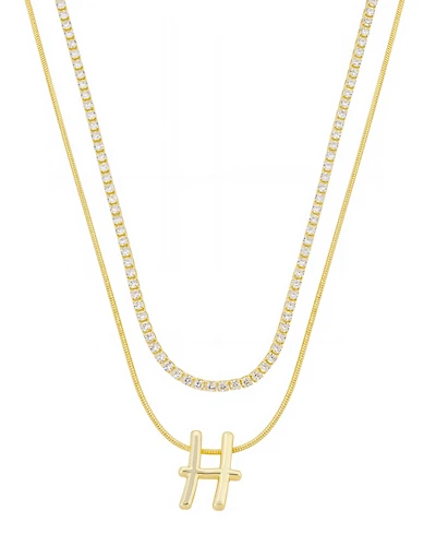 Unwritten Letter "H" Initial Snake Chain Cubic Zirconia Chain Necklace With Extender 2Pcs Set