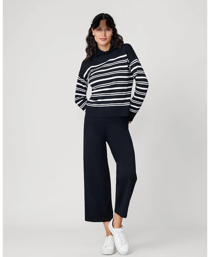 Cable & Gauge Women's Funnel Neck Stripe Sweater Wide Leg Pant Set