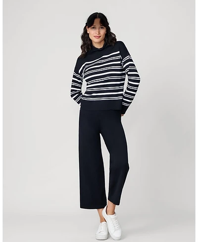 Cable & Gauge Women's Funnel Neck Stripe Sweater Wide Leg Pant Set