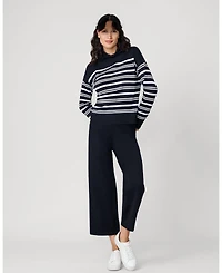 Cable & Gauge Women's Funnel Neck Stripe Sweater Wide Leg Pant Set