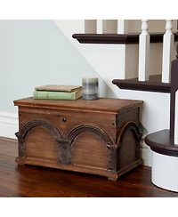 Household Essentials Small Wooden Arch Storage Trunk, Stained Wood with Decorative Arches, Brown