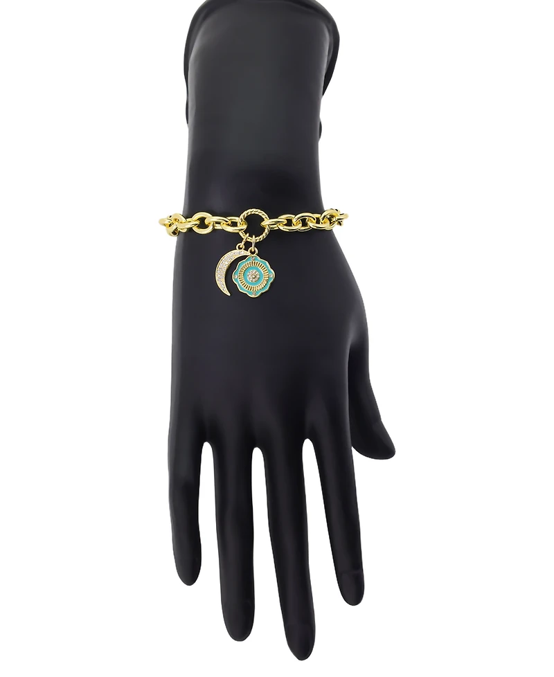 Unwritten Cubic Zirconia Moon Crystal Green Enamel Evil Eye Link Chain Bracelet With Extender