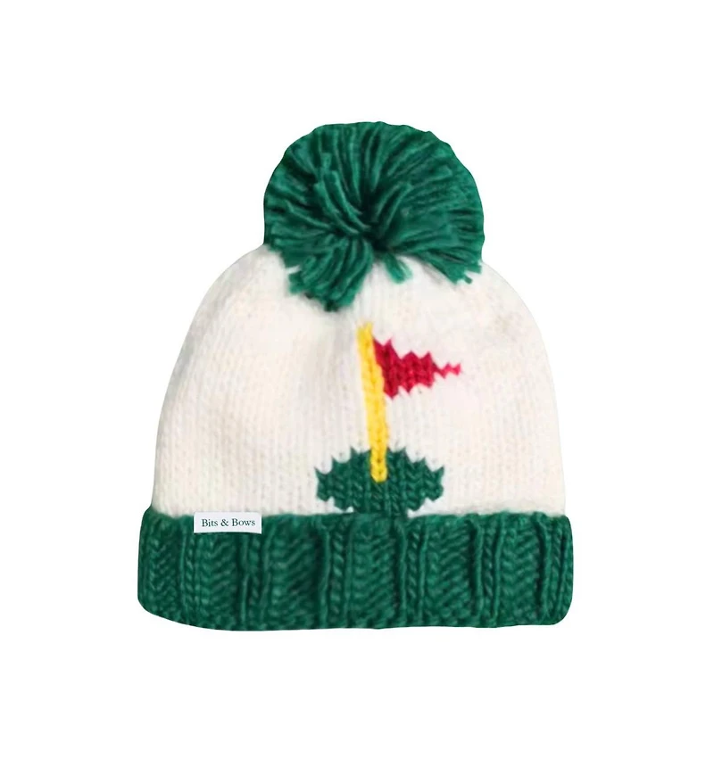 Bits & Bows Boys Green Golf Flag Bobble Hat