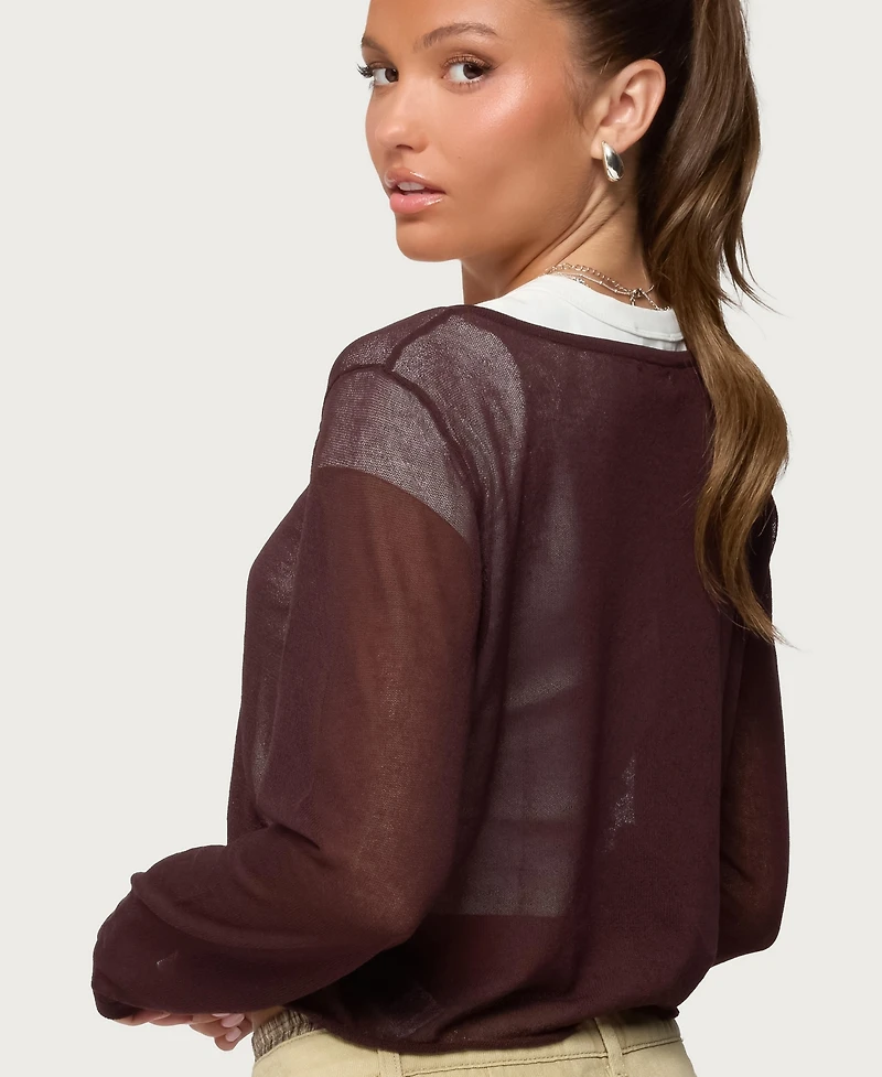 Edikted Women's Kilian Sheer Knit Henley Top