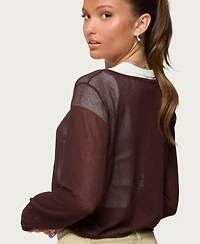 Edikted Women's Kilian Sheer Knit Henley Top